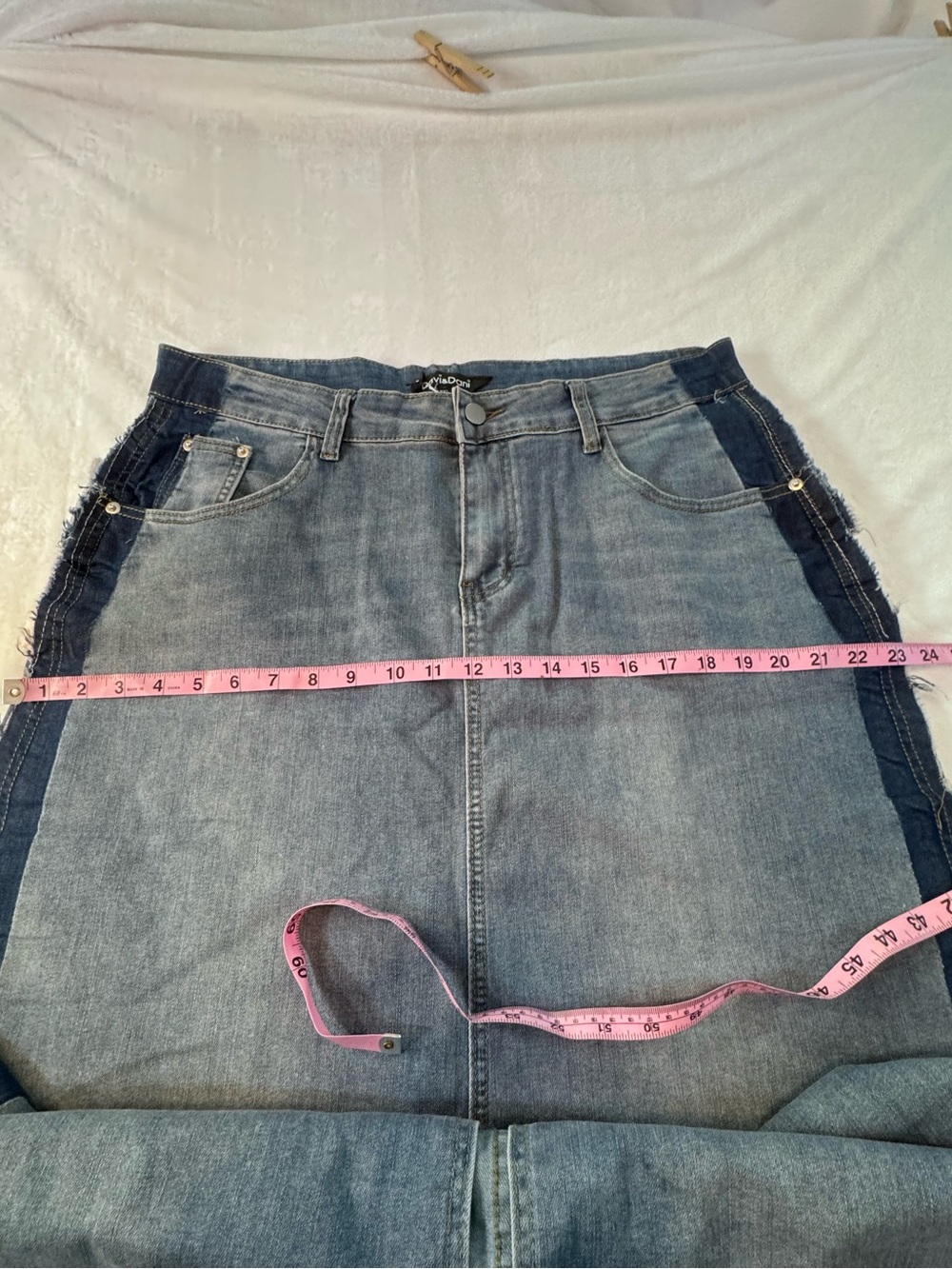 Davi & Dani Denim Maxi Skirt Raw Hem Colorblock Panel 3XL NWT - Picture 5 of 10